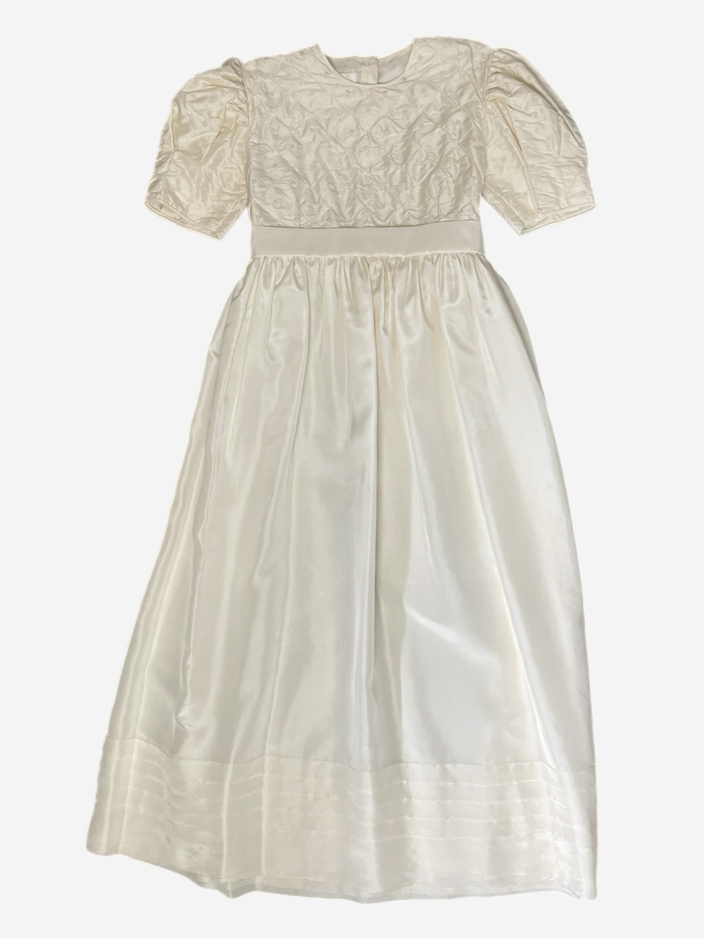 Strasburg ivory silk quilted pearl heirloom maxi dress flower girl communion 14